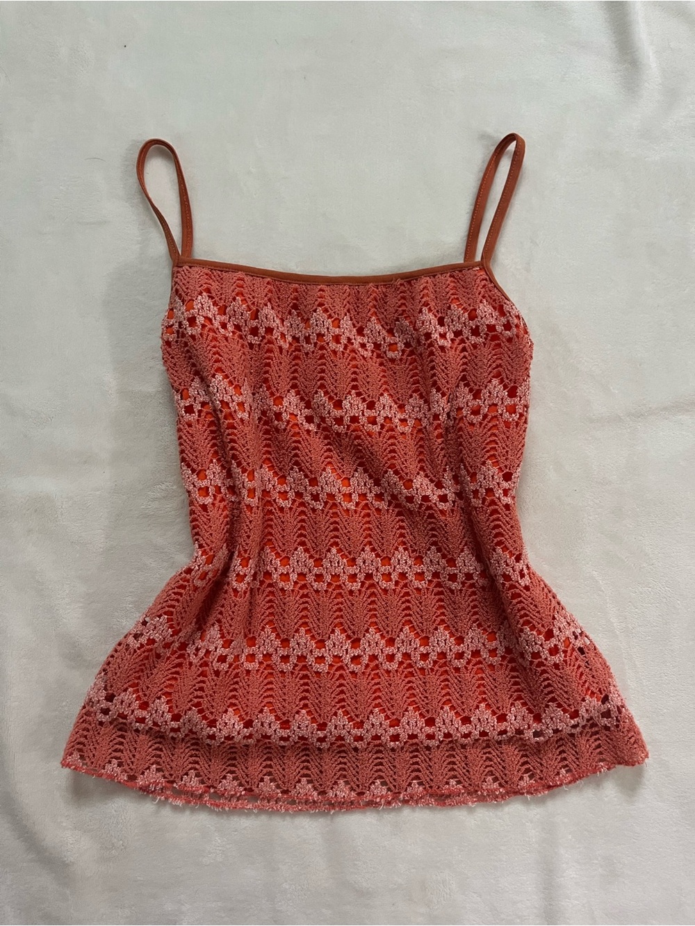 Vintage Crochet Camisole Tank Top in Coral Pink